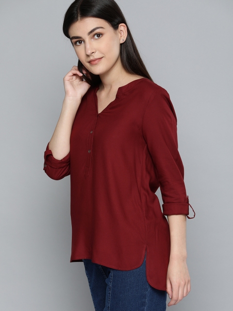 

Chemistry Women Maroon Solid High-Low Tunic