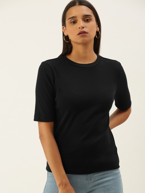 

Chemistry Women Black Solid Ribbed Top
