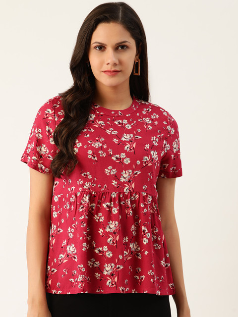 

Chemistry Maroon & White Floral A-Line Top