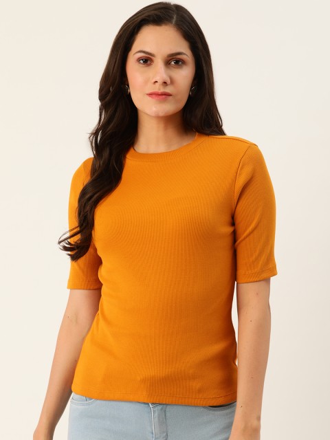 

Chemistry Women Mustard Yellow Solid Regular Top