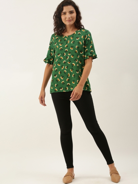 

Chemistry Green & White Floral Bell Sleeve Regular Top