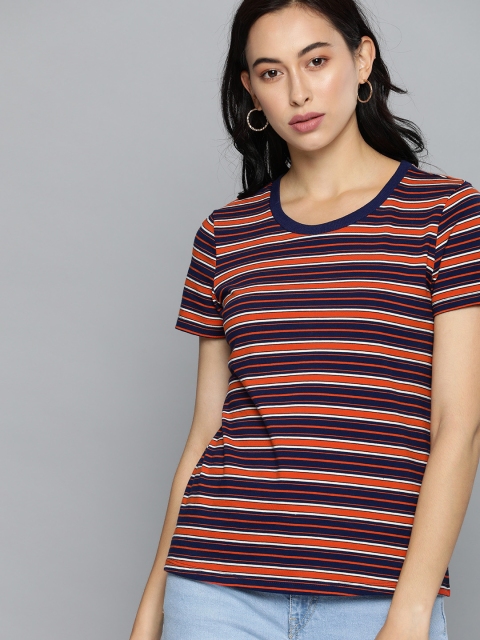 

Chemistry Women Navy Blue & Red Striped Round Neck T-shirt