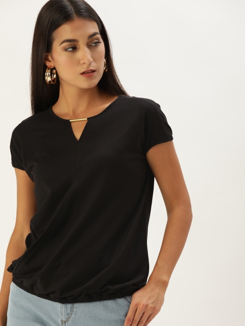 

Chemistry Women Black Keyhole Neck Extended Sleeves Blouson Top
