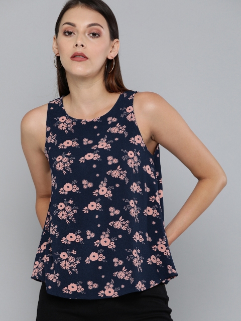 

Chemistry Women Navy Blue & Pink Floral Printed Top