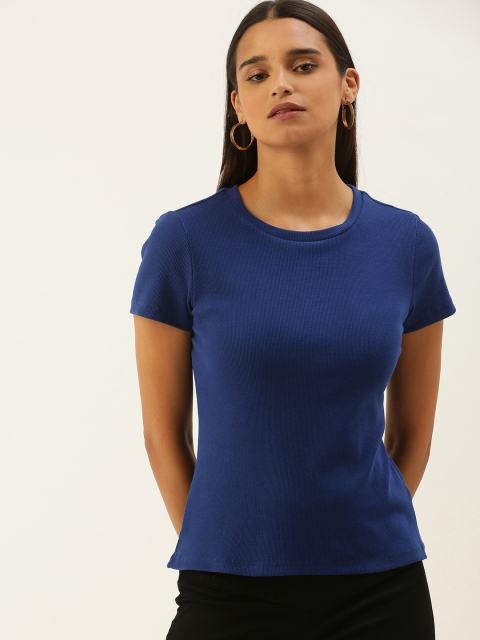 

Chemistry Women Blue Solid Knitted T-shirt