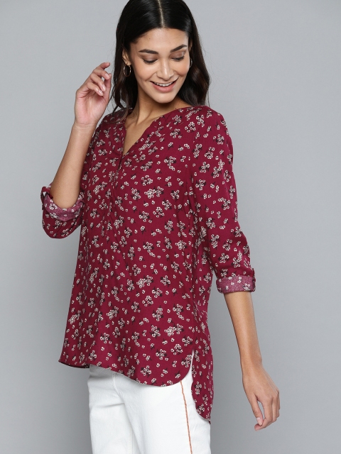 

Chemistry Women Magenta & White Printed High-Low Tunic