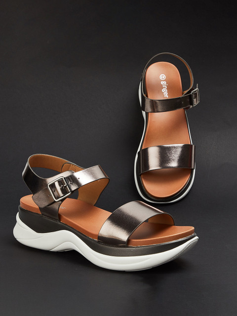 

Ginger by Lifestyle Women Grey Solid PU Open Toe Flats