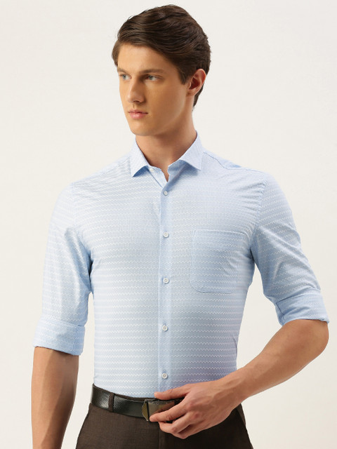 

Peter England Men Light Blue Self Designed Slim Fit Formal Shirt