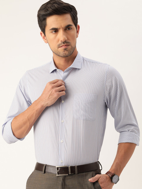 

Peter England Men Blue & White Neo Slim Fit Striped Formal Shirt