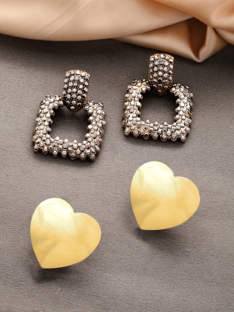 

Rubans Set of 2 Silver-Toned & Gold-Toned Contemporary Drop Earrings