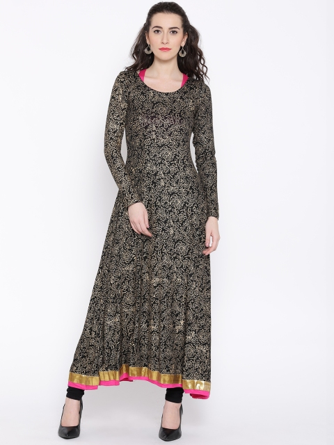 

Ira Soleil Black Printed Knitted Anarkali Kurta