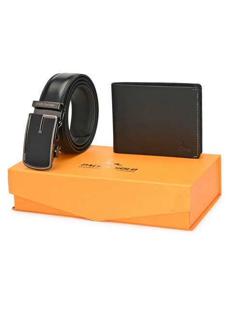

Pacific Gold Men Black Genuine Leather Belt & Wallet Gift Set