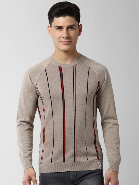 

Peter England Casuals Men Beige & Black Striped Pullover Sweater