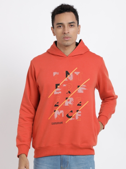 

IVOC Men Orange Printed Hooded Sweatshirt