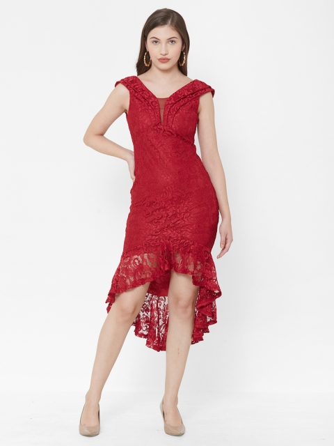

bebe Women Maroon Self Design Sheath Dress