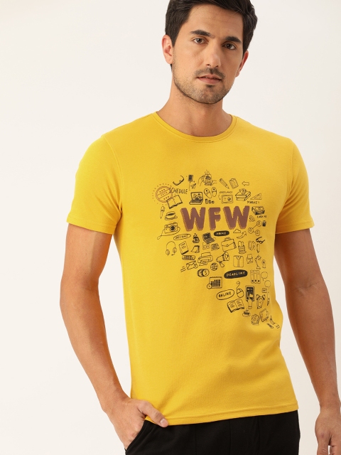 

Peter England Men Yellow Printed Round Neck Lounge T-shirt