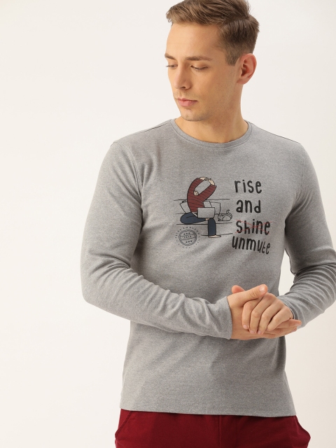 

Peter England Men Grey Printed Slim Fit Round Neck Lounge T-shirt