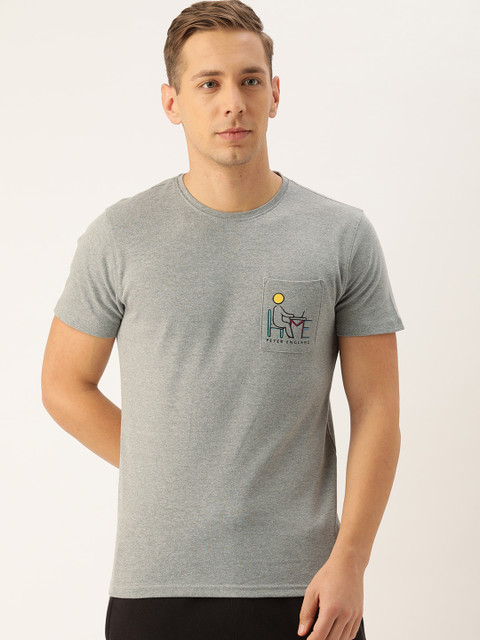 

Peter England Men Grey Solid Round Neck Lounge T-shirt with Pocket