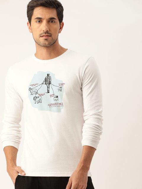 

Peter England Men White Printed Slim Fit Round Neck Lounge T-shirt