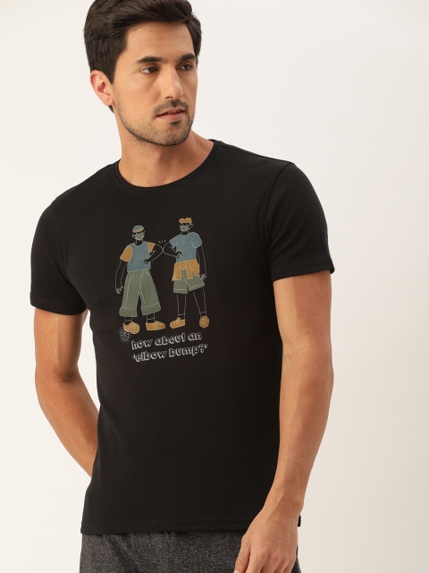 

Peter England Men Black Printed Slim Fit Round Neck Lounge T-shirt