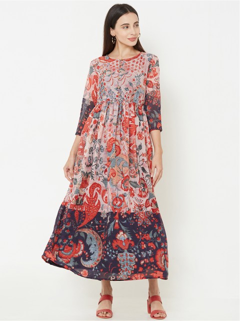 

FASHOR Women Pink Printed Maxi Dress