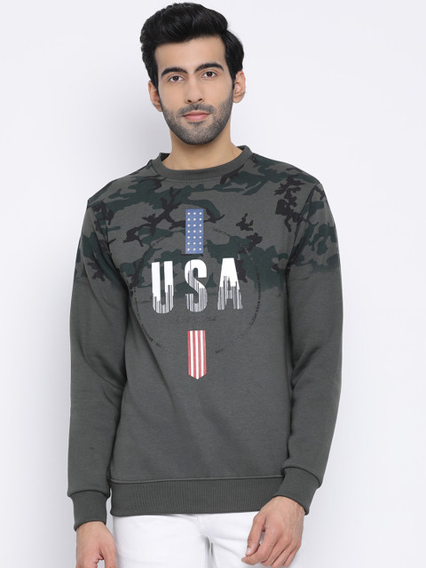 

Richlook Men Olive Green Printed Sweatshirt