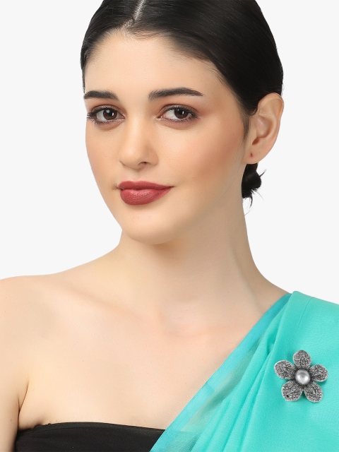 

Adwitiya Collection Women Silver-Toned Stone-Studded Flower Shaped Brooch