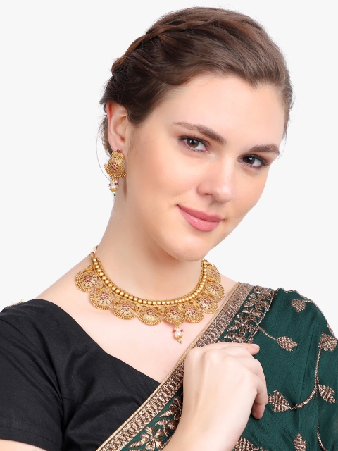 

Adwitiya Collection 24 CT Women Gold-Plated Antique Jewellery Set