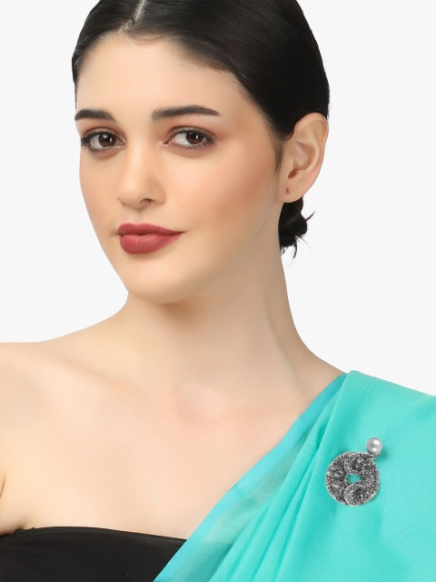 

Adwitiya Collection Women Silver-Toned Stone-Studded Flower-Shaped Brooch