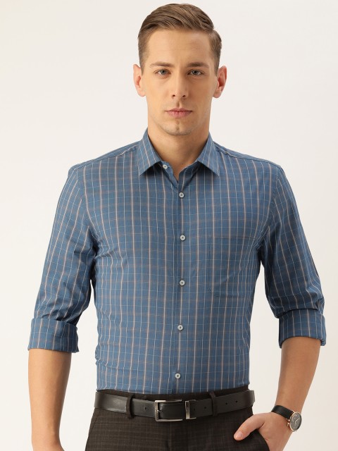 

Peter England Men Blue & White Regular Fit Checked Formal Shirt