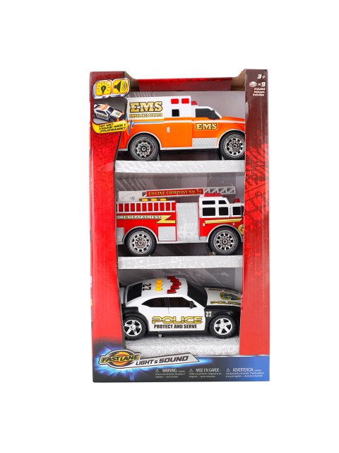 

FAST LANE Kids Pack of 3 White & Red Emergency Vehicles With Light & Sound Toys