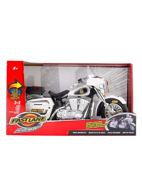 

FAST LANE Kids Silver-Toned & Black Light & Sound Police Motorcycle