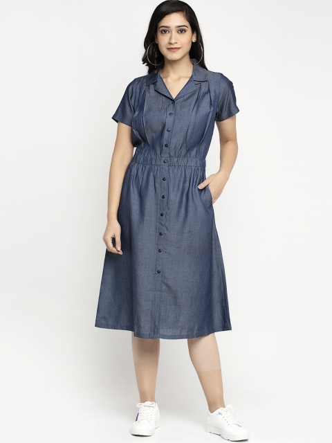 

Ayaany Women Blue Solid Shirt Dress