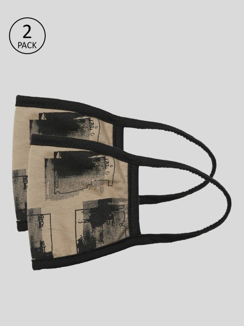 

Skidlers Unisex Pack of 2 Beige & Black 2-Ply Reusable Cloth Masks