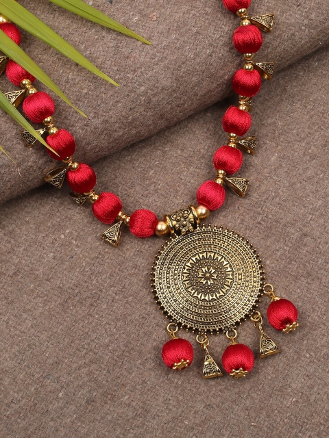 

AKSHARA Women Red & Gold-Toned Handcrafted Long Brass Pendent Necklace