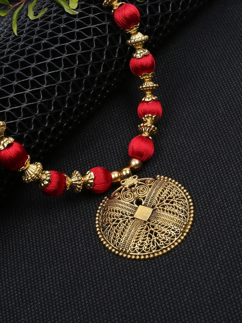 

AKSHARA Women Red & Gold Handcrafted Long Brass Pendent Necklace