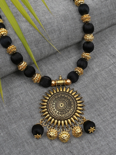 

AKSHARA Gold-Toned & Black Handcrafted Brass Pendent Necklace