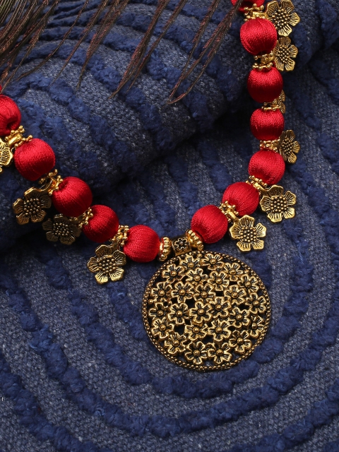 

AKSHARA Women Red & Gold Handcrafted Long Brass Pendent Necklace