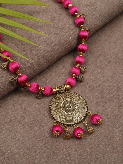 

AKSHARA Gold-Toned & Pink Beaded Handcrafted Necklace