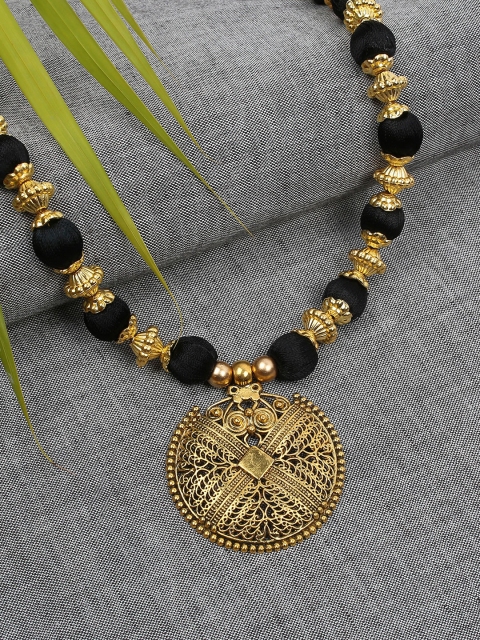 

AKSHARA Gold-Toned & Black Beaded Handcrafted Necklace