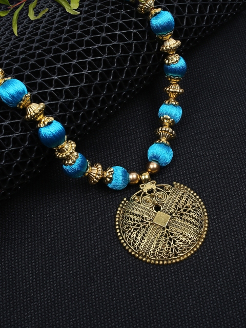 

AKSHARA Women Blue Handcrafted Long Brass Pendent Necklace