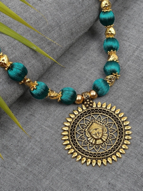 

AKSHARA Green & Gold-Plated Oxidised Necklace