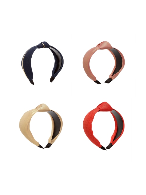 

Stoln Girls Set of 4 Solid Fabric Top Knot Adjustable Hairbands, Red