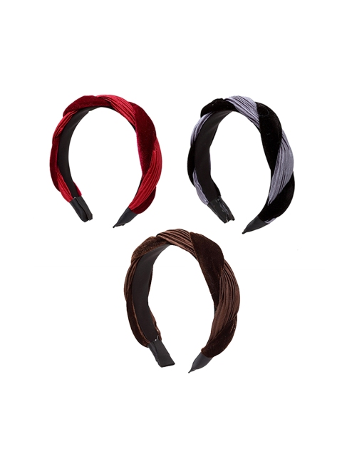 

Stoln Girls Set Of 3 Red Lavender & Brown Criss Cross Velvet Fabric Hairbands