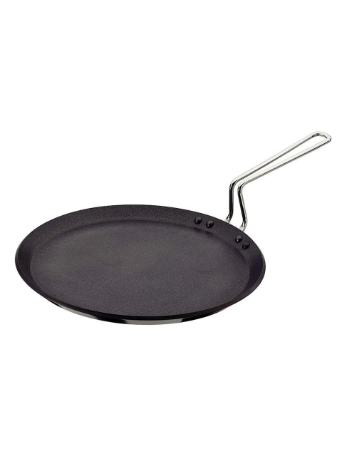 

Hawkins Black & Silver-Toned Solid Futura Nonstick Flat Tava With Stainless Steel Handle