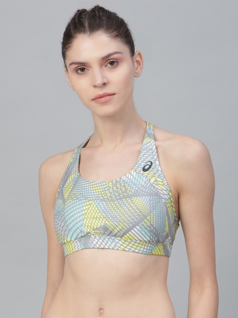 

ASICS Women Grey & Yellow Printed Non-Padded Non-Wired Sports Bra-140939.1128.XL
