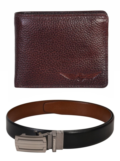 

CHRISTOPOLO Men Black & Brown Solid Leather Belt & Wallet