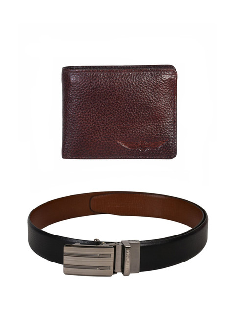 

CHRISTOPOLO Men Black & Brown Leather Wallet & Reversible Belt Combo