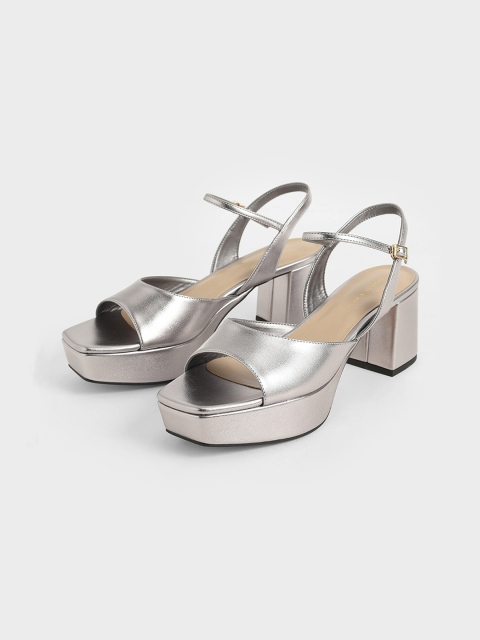 

CHARLES & KEITH Women Silver-Toned Solid Peep Toes