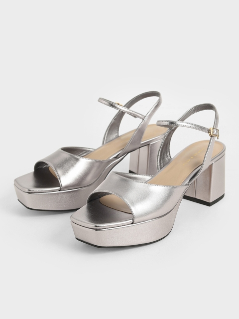 

CHARLES & KEITH Women Silver-Toned Solid Heels